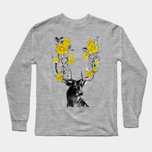 Stag and Roses | Stag and Flowers | Yellow Roses | Long Sleeve T-Shirt